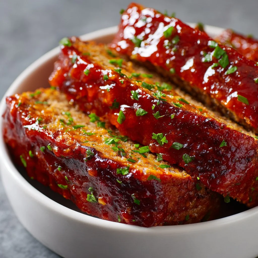 Delicious classic meatloaf served with mashed potatoes and green beans