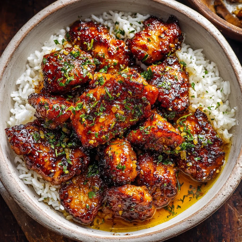 Delicious honey garlic chicken served with vegetables