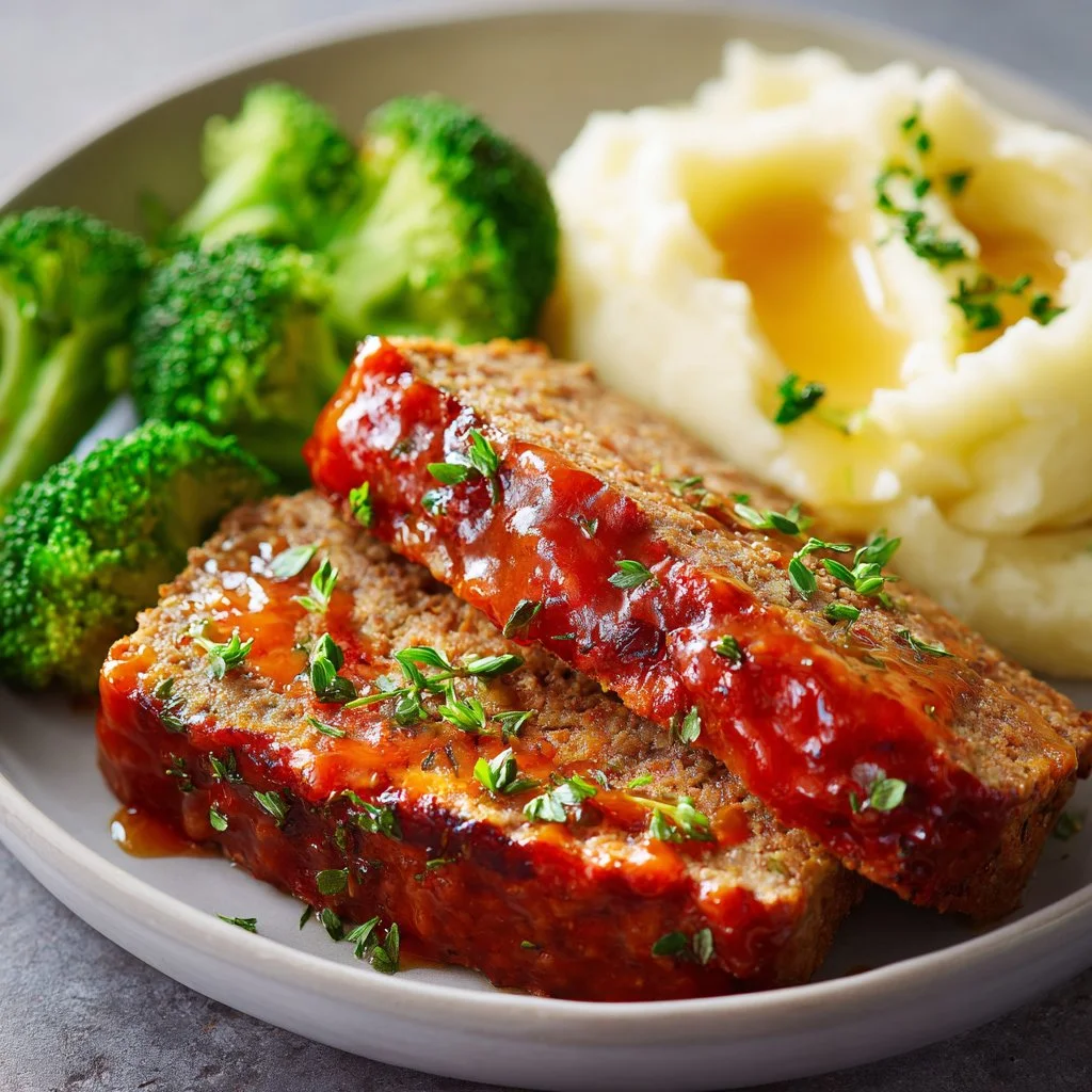 Delicious and juicy meatloaf recipe served on a plate