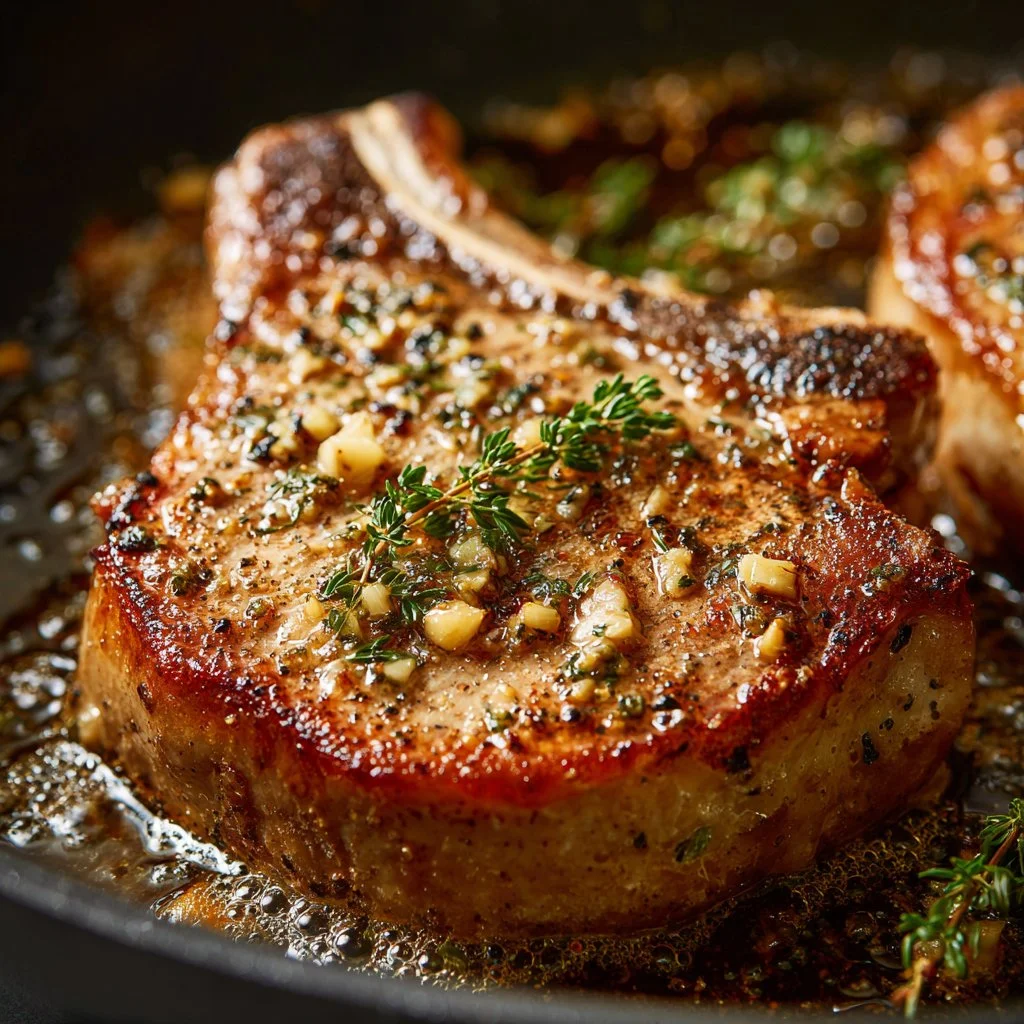 Gordon Ramsay's perfect pork chop recipe plating with garnishes