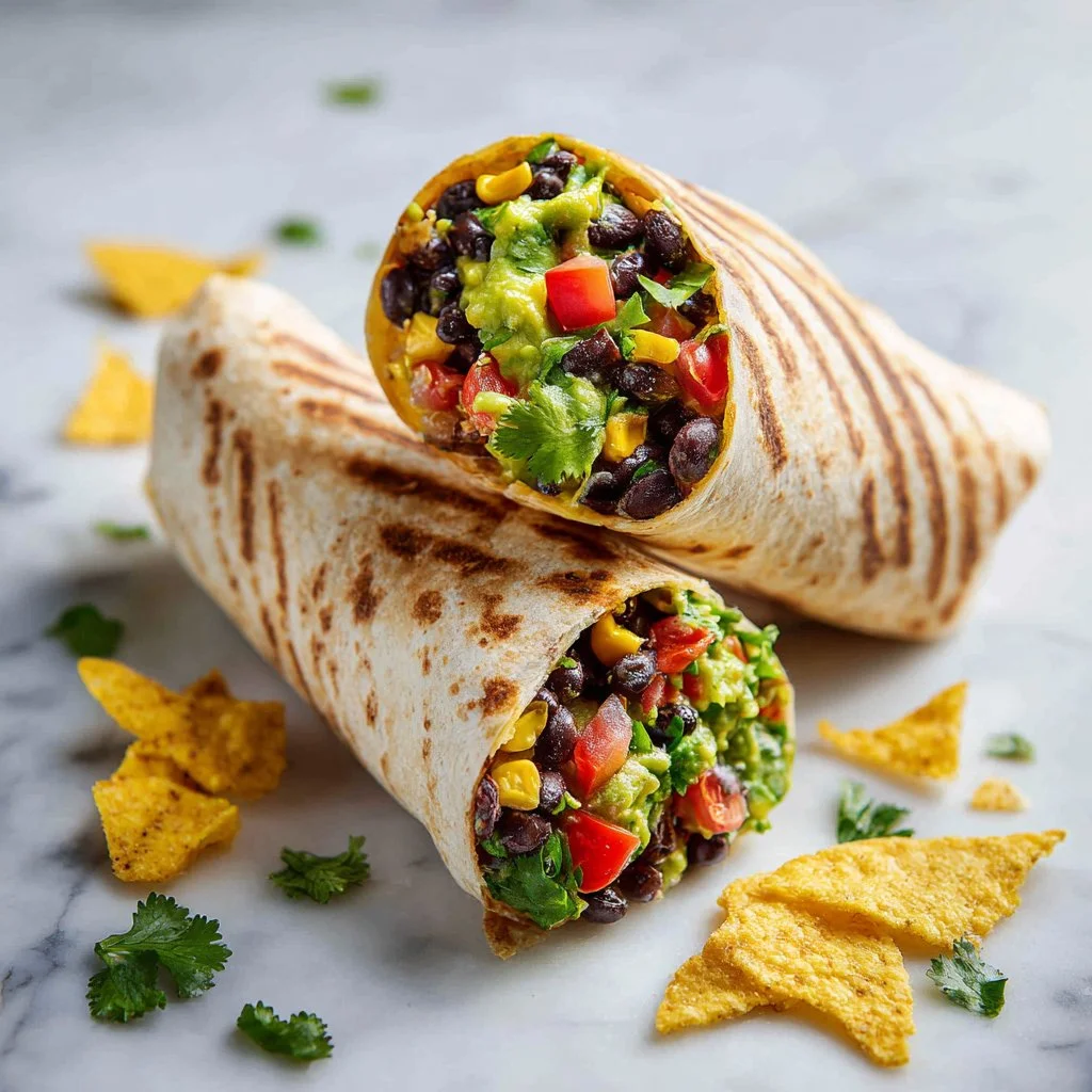 Healthy black bean avocado wraps filled with fresh ingredients