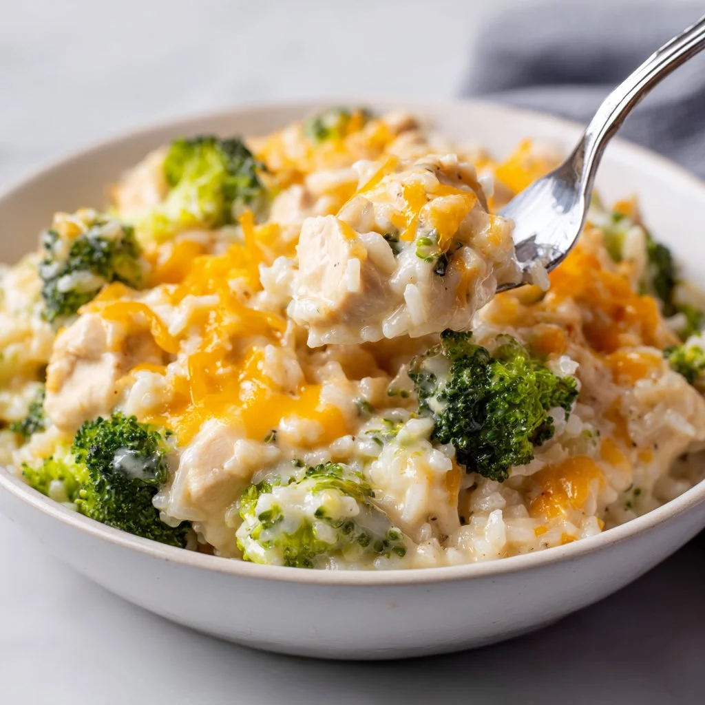 Slow cooker cheesy chicken broccoli rice dish