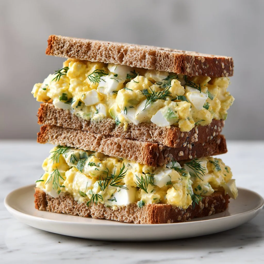 Classic egg salad with dill served in a bowl, fresh and creamy