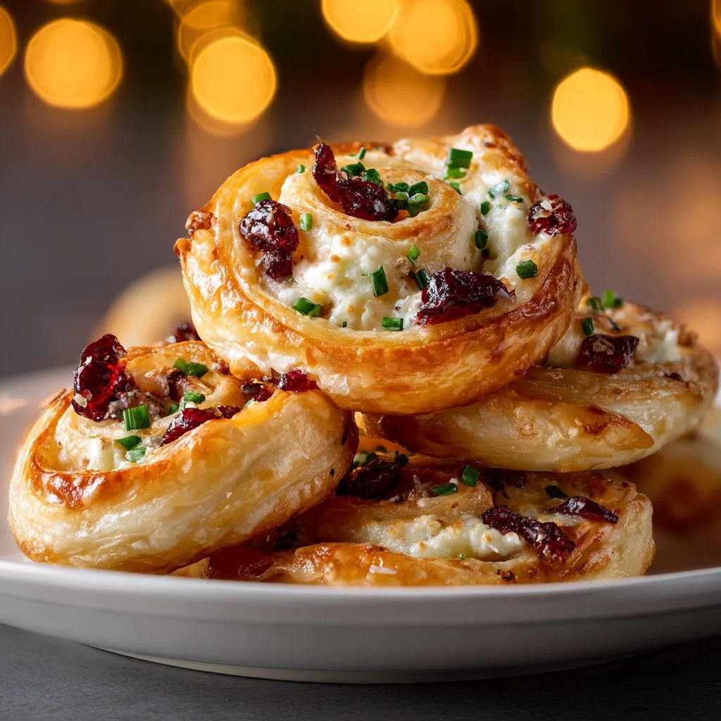 Cranberry Cream Cheese Pinwheels on a festive platter