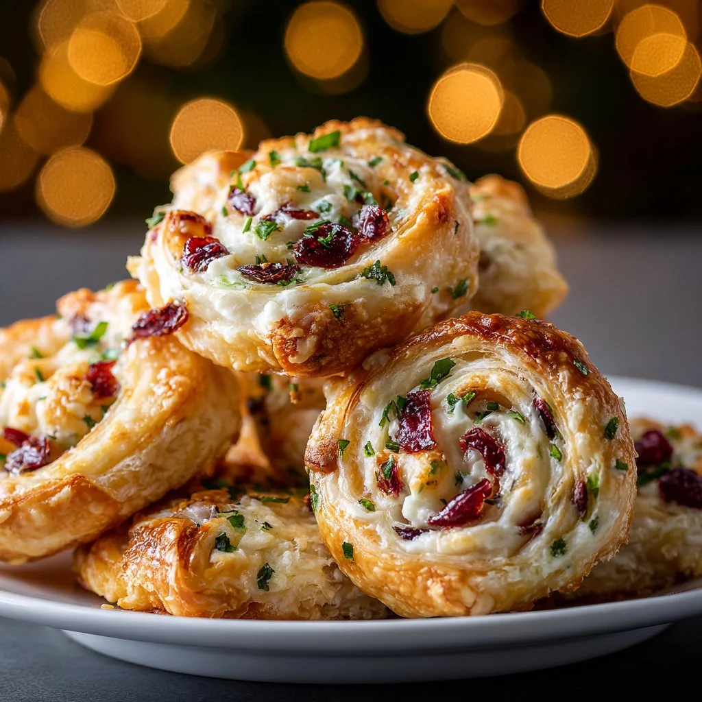 Cranberry Cream Cheese Pinwheels appetizer served on a festive platter