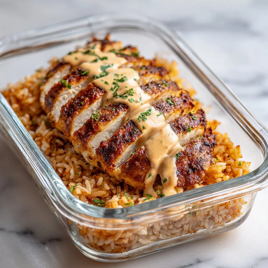 Creamy Cajun chicken and rice bowls garnished with herbs and spices