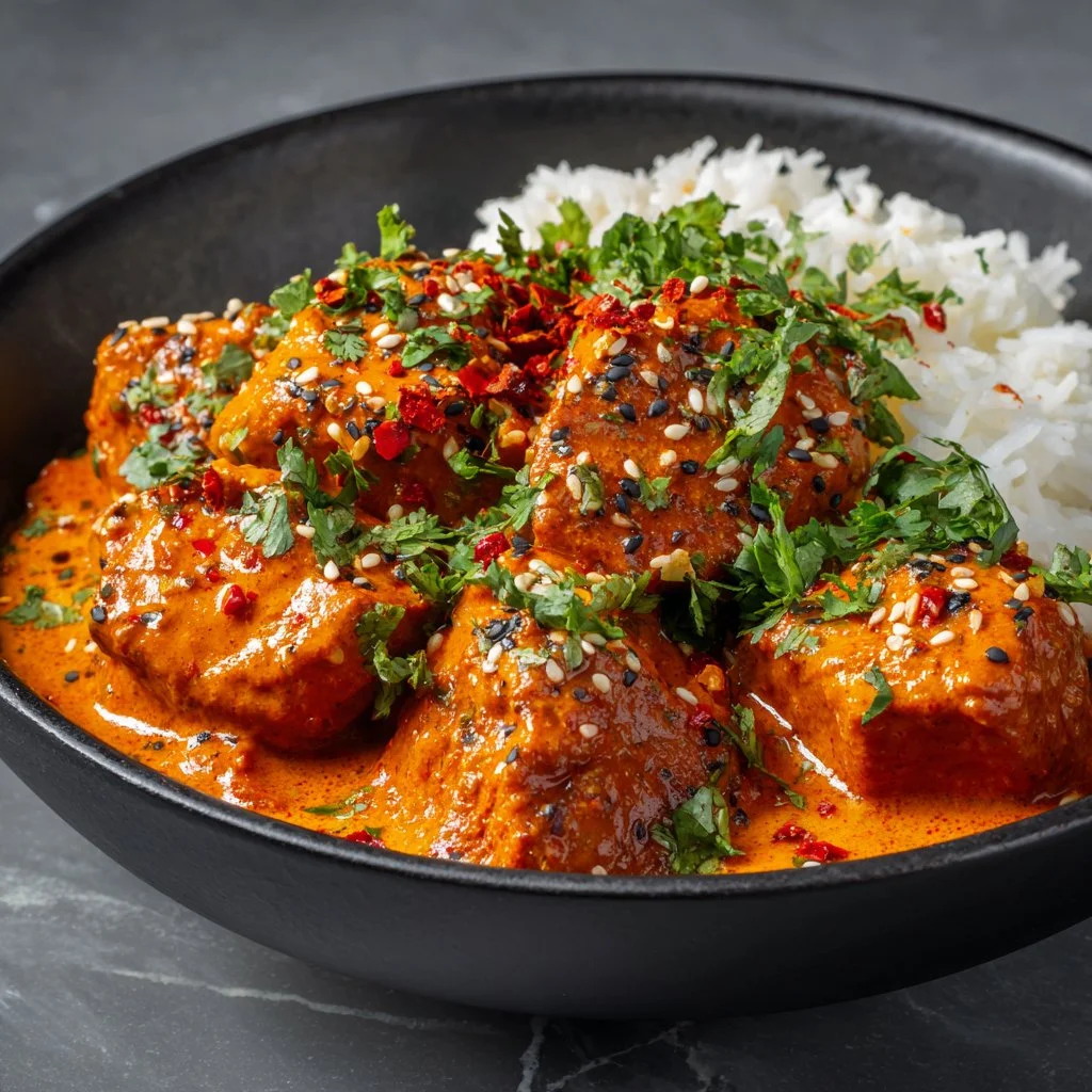 Creamy coconut chicken tikka masala recipe cooked in a crockpot