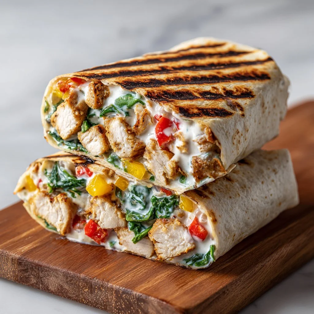 Crispy chicken crunch wrap ready to be served with fresh ingredients