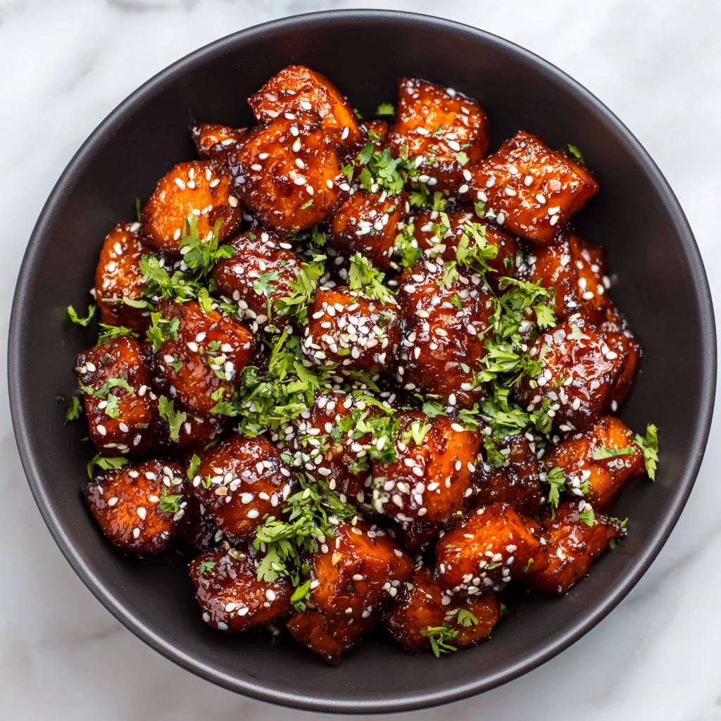 Crispy honey garlic salmon bites air fried to perfection