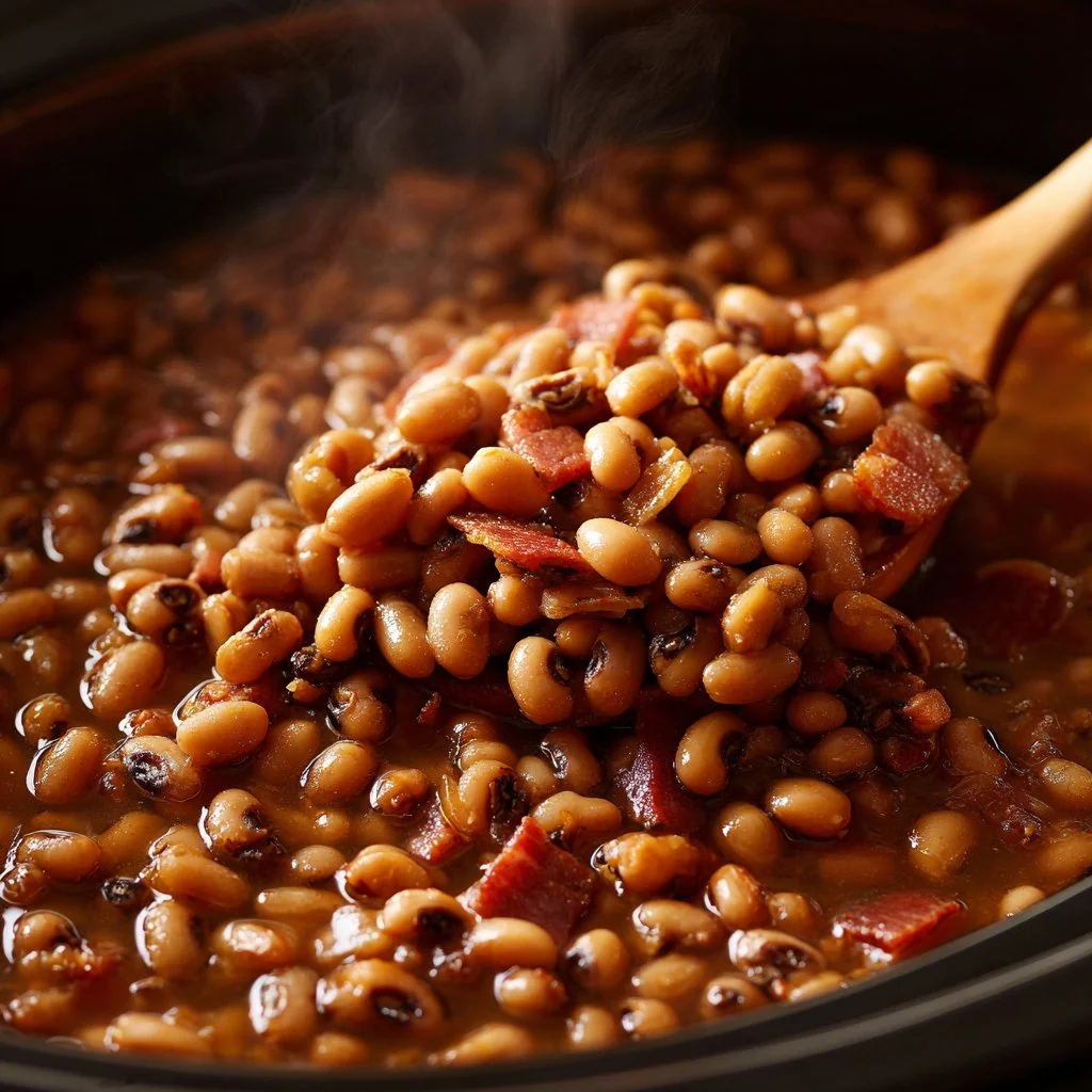 Delicious Crock Pot Black Eyed Peas simmering in a slow cooker