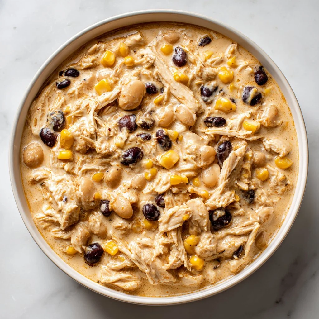 Delicious Crock Pot Cream Cheese Chicken Chili in a bowl with toppings