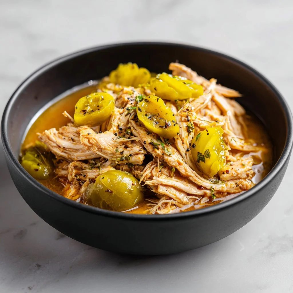 Crockpot Mississippi Chicken recipe with tender chicken and flavorful seasonings