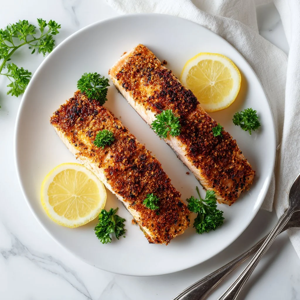 Perfectly cooked air fryer salmon with herbs and lemon
