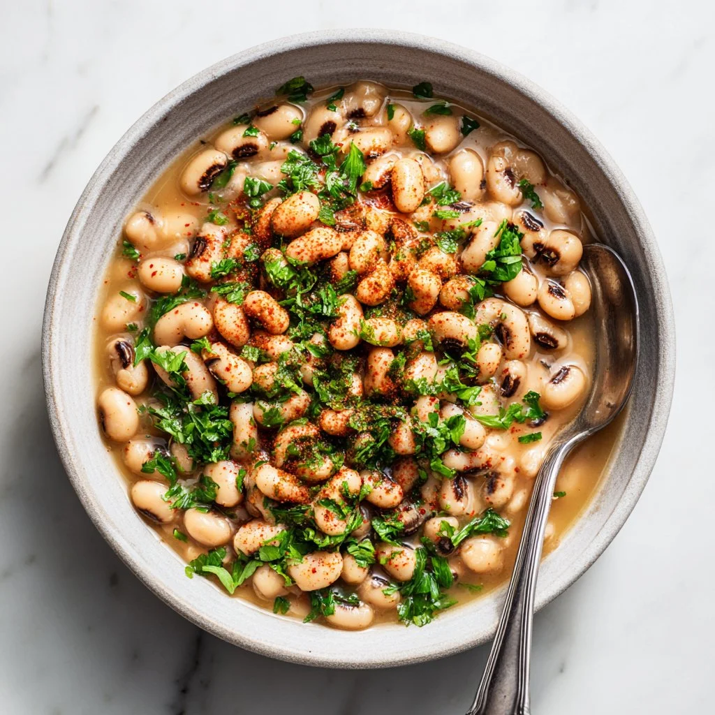 Easy Black Eyed Peas recipe cooked and served in a bowl