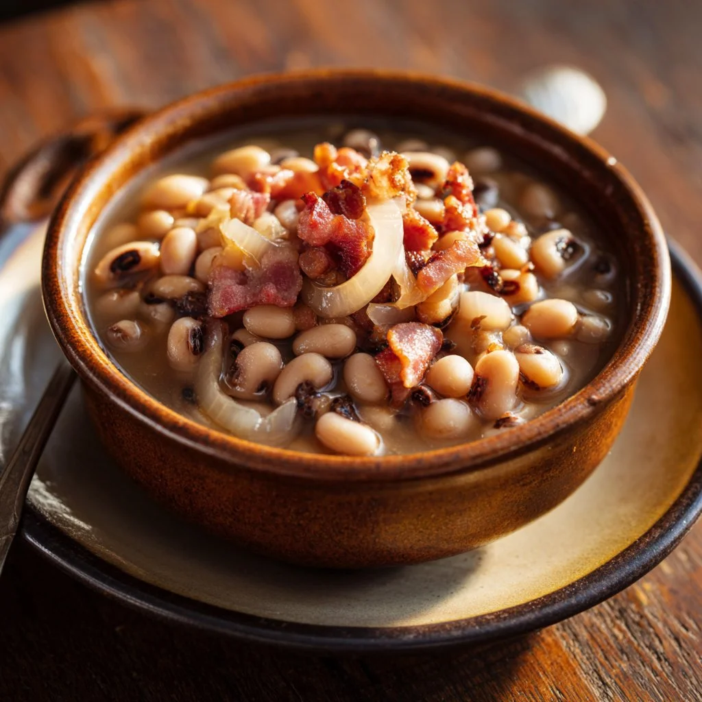 Delicious black eyed peas recipe for New Year's celebration bringing good luck.