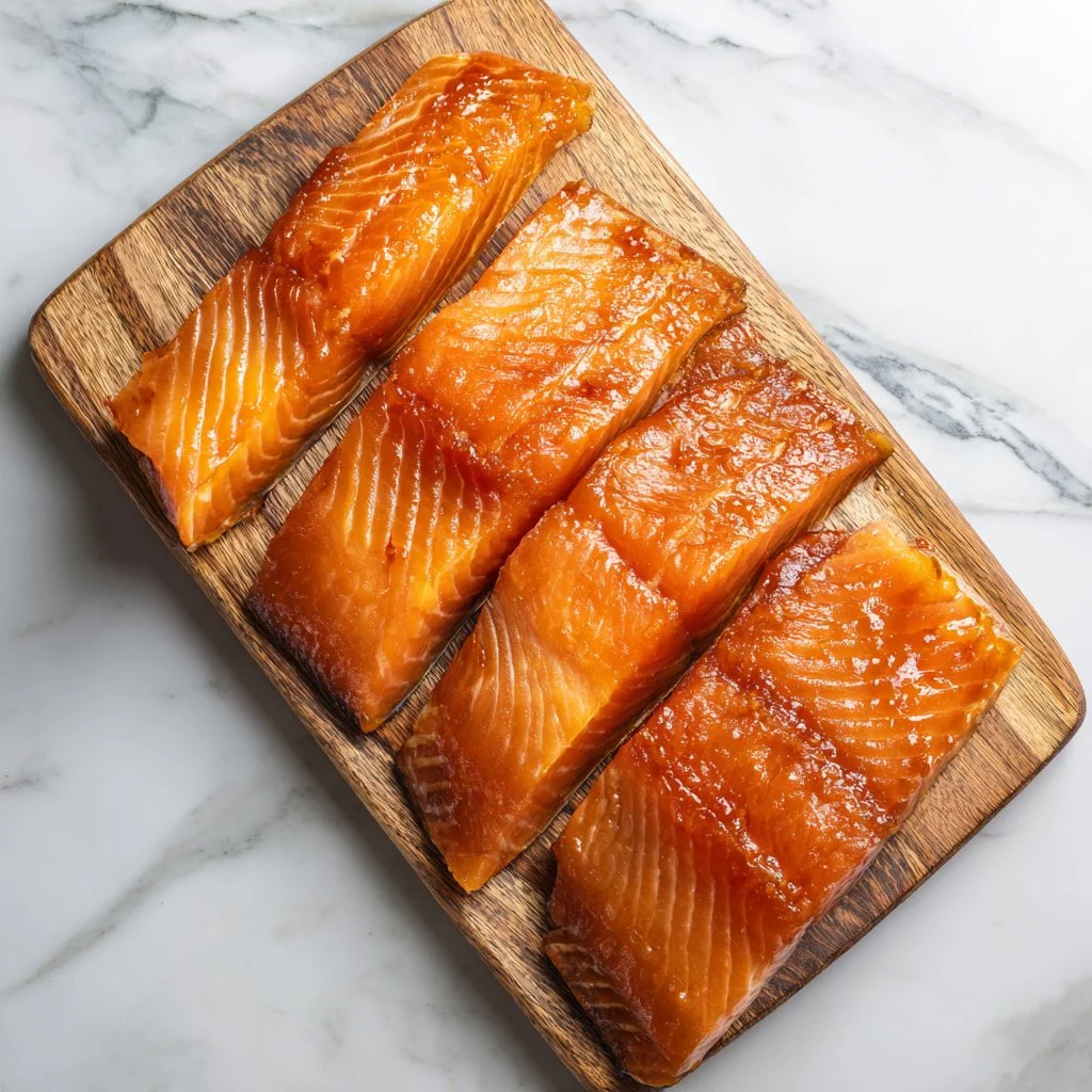 Deliciously prepared smoked salmon with herbs and spices on a platter