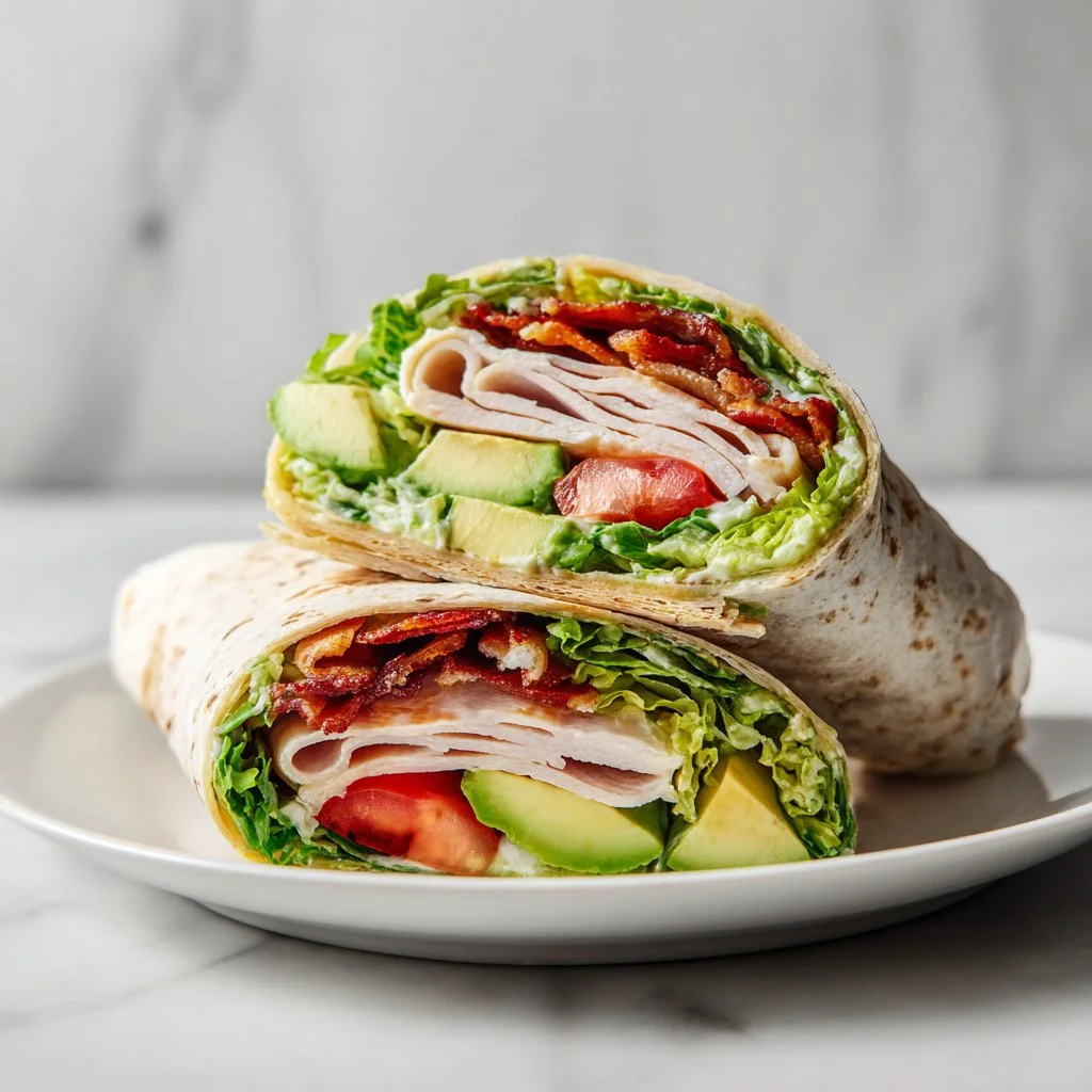 Avocado Turkey BLT Wraps with fresh ingredients for a healthy lunch option