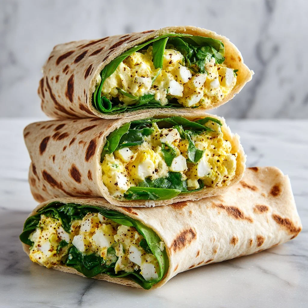 Delicious fresh egg salad wraps on a plate for a light lunch