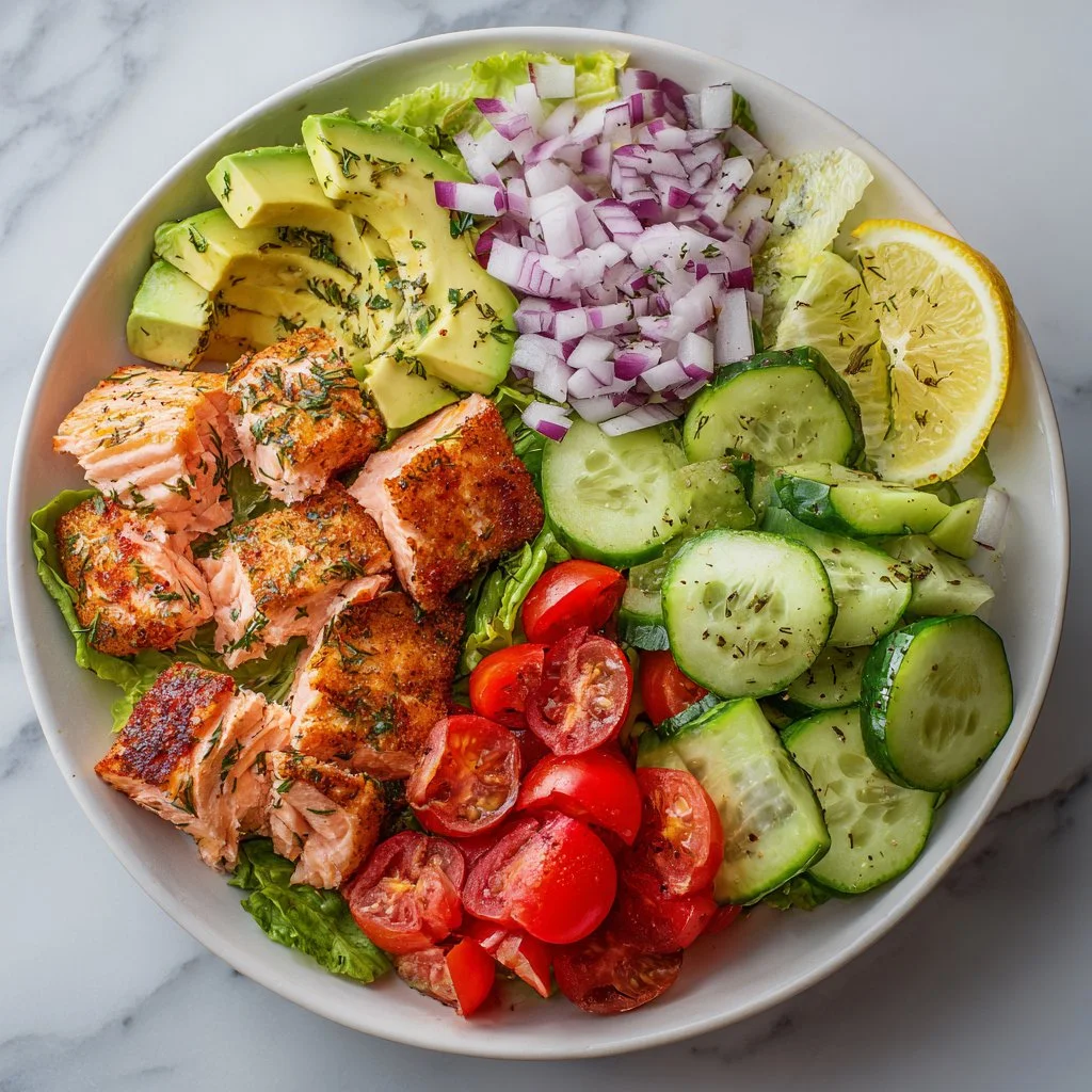 Fresh salmon salad served with greens and a light dressing