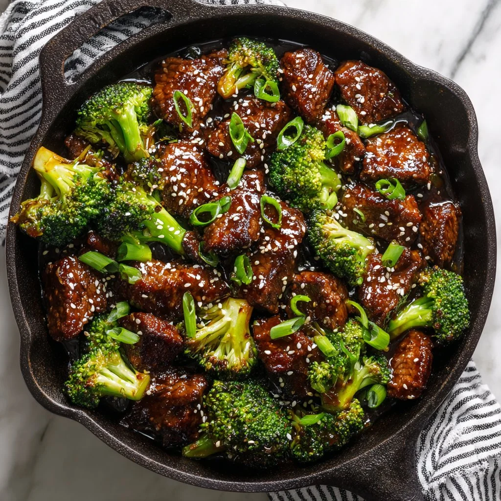 Healthy stovetop beef and broccoli dish served on a plate with vegetables