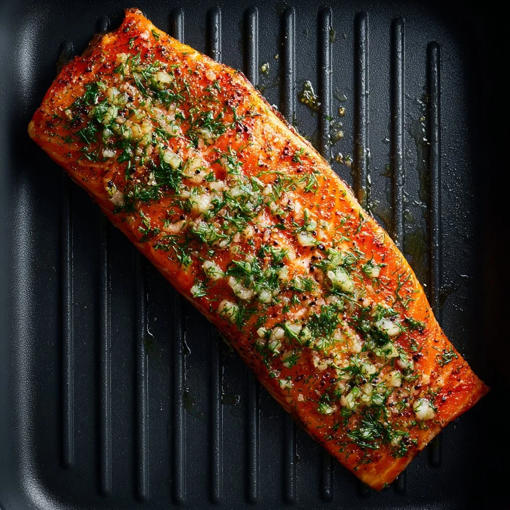 Smoked salmon prepared at home with herbs and spices.