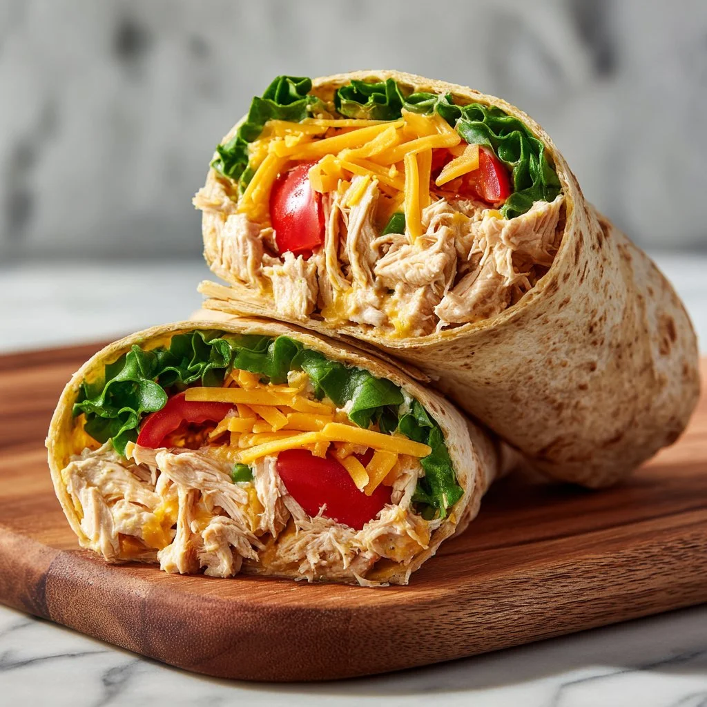 High-protein wrap with fresh vegetables and lean protein, ideal for clean eating
