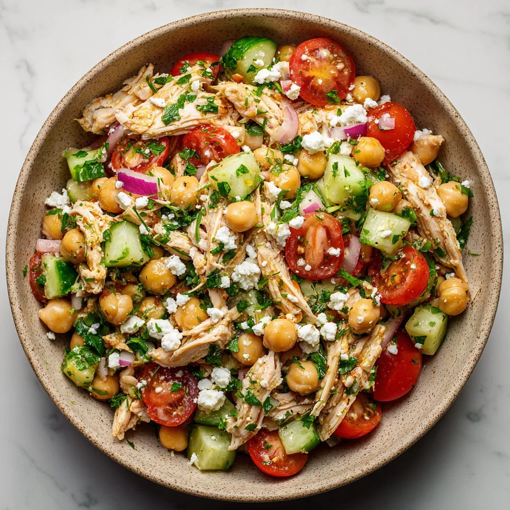 Protein-packed chicken chickpea salad with fresh vegetables