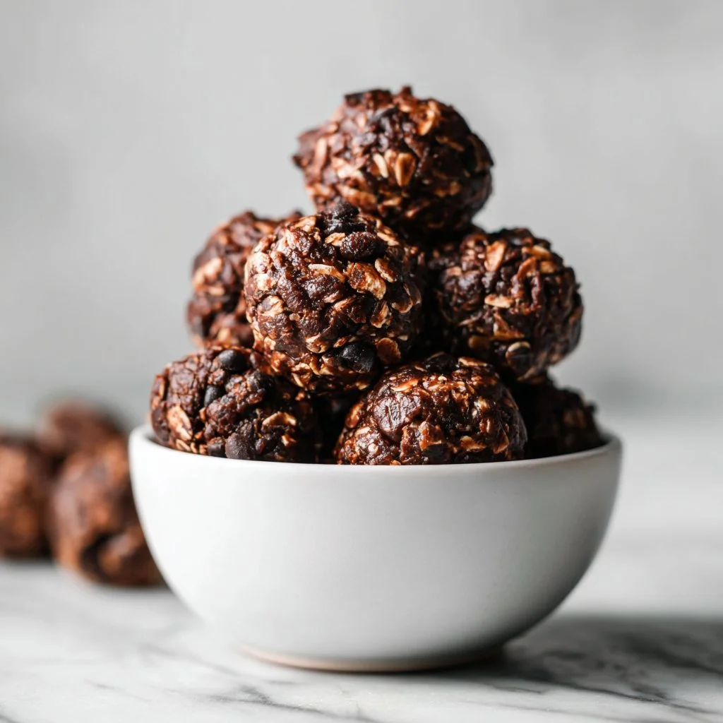 Rich chocolate peanut butter protein balls - healthy no-bake snack