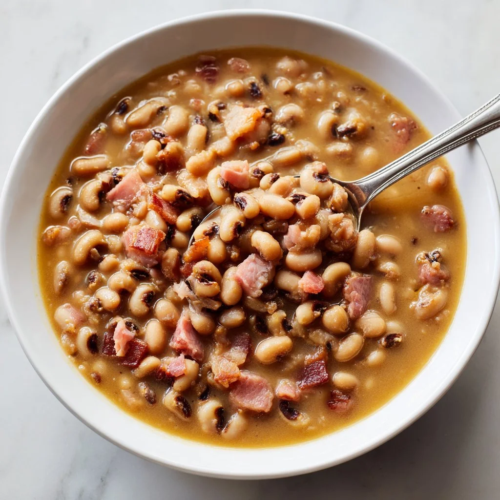 Bowl of hearty slow cooker black-eyed peas ready to serve