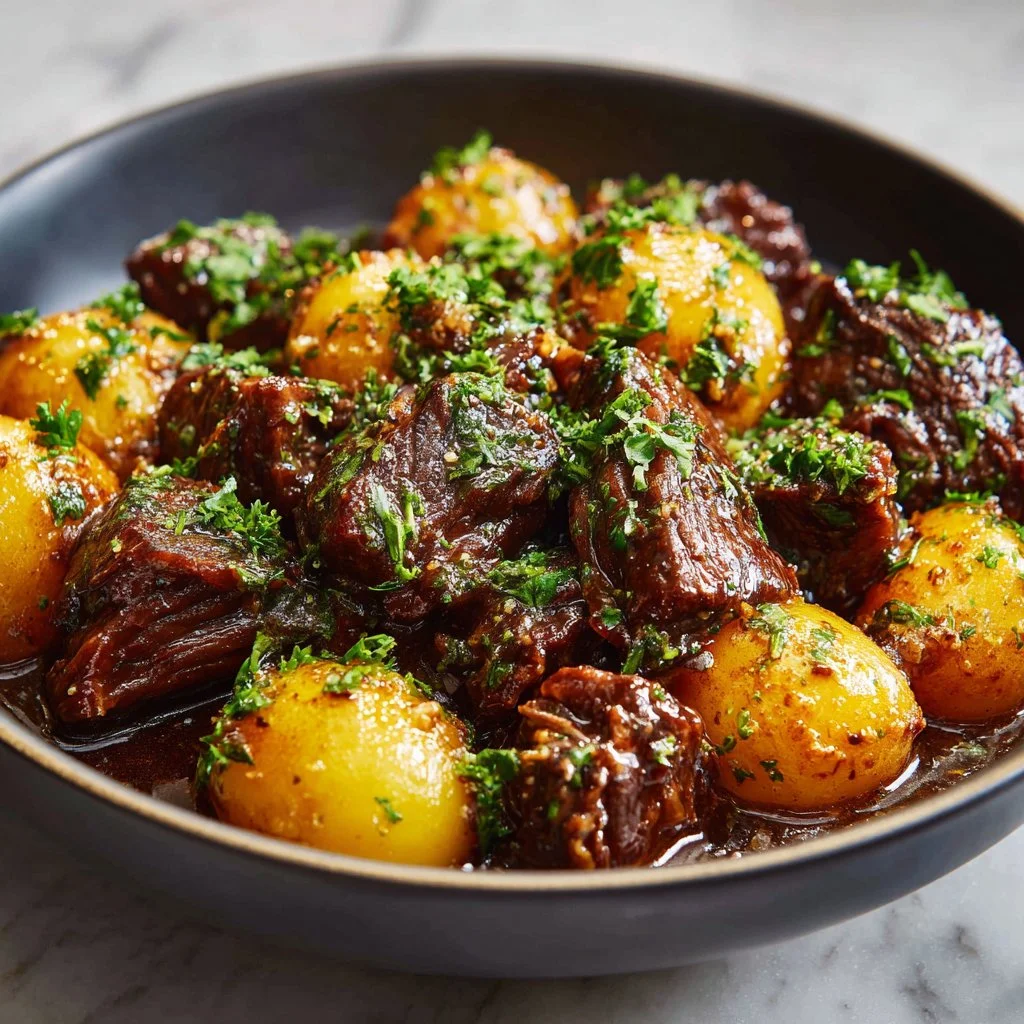 Slow Cooker Garlic Butter Beef dish served with vegetables