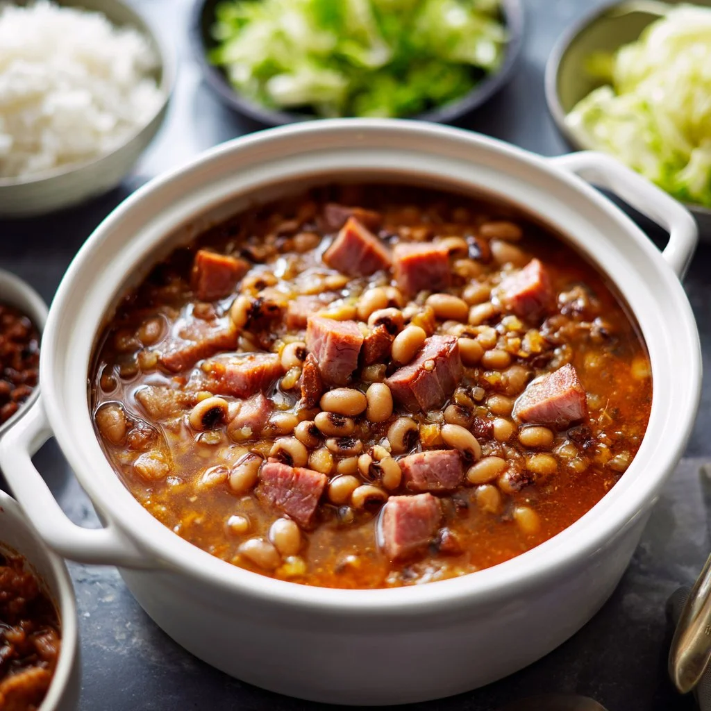Bowl of slow cooker black-eyed peas for New Year's Day meal