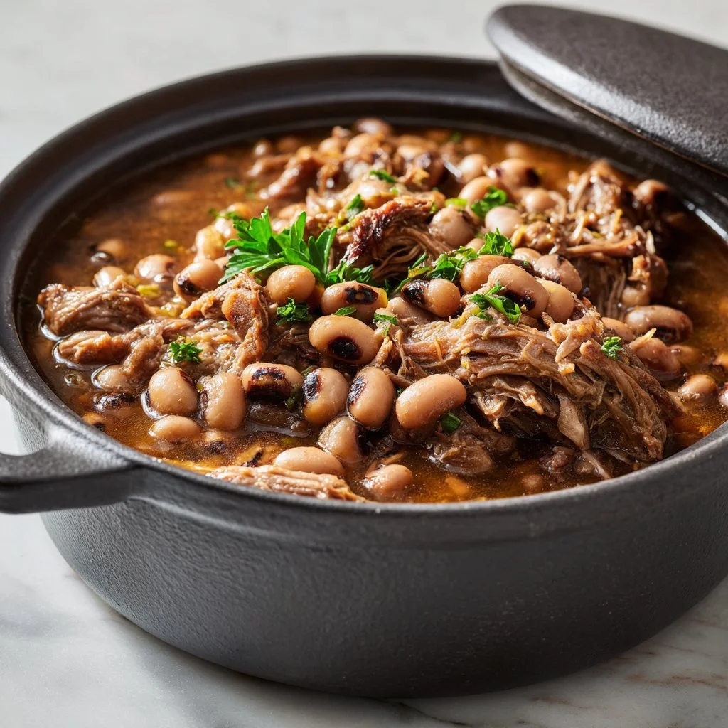 Plate of Smoky Turkey with Black Eyed Peas, a delicious and flavorful dish