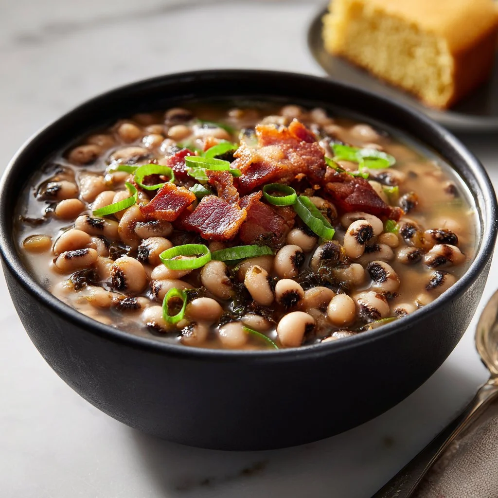 Delicious Soulful Southern Peas recipe garnished with herbs
