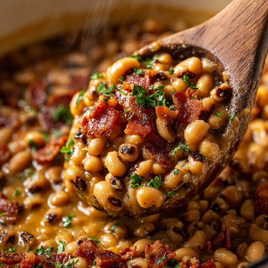 Southern Black Eyed Peas dish served in a bowl with herbs and spices