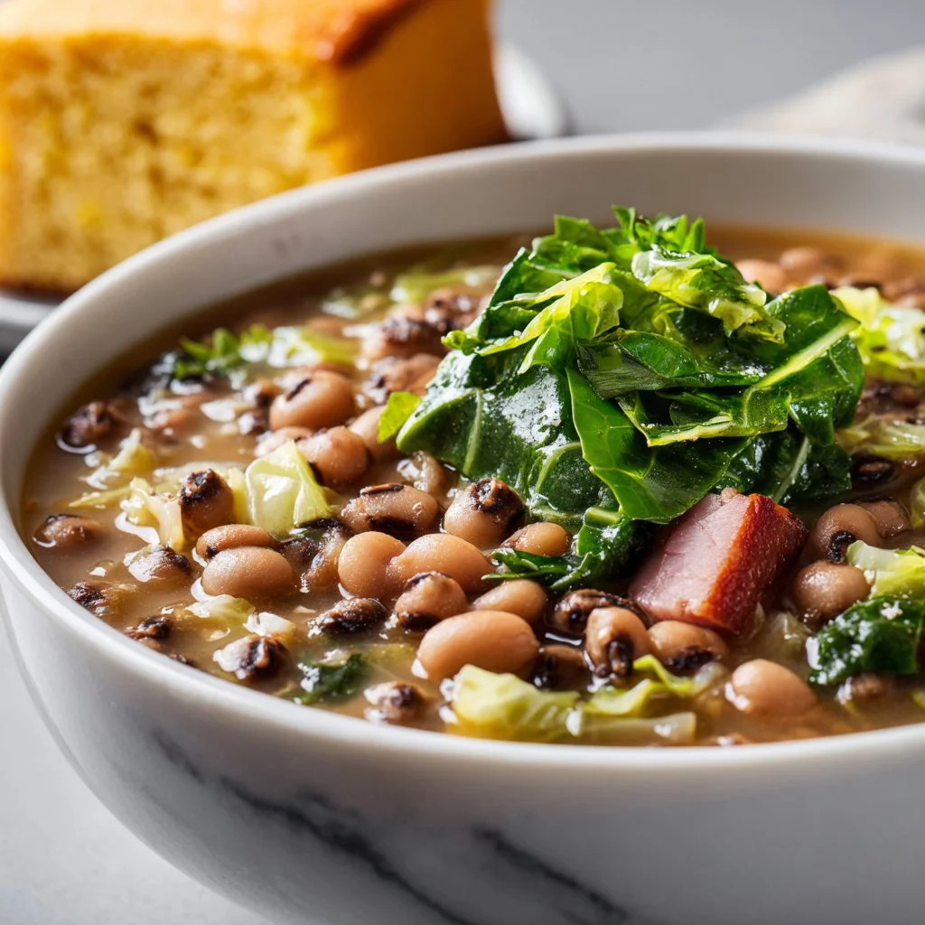 Delicious Southern Black Eyed Peas dish served in a bowl with spices.