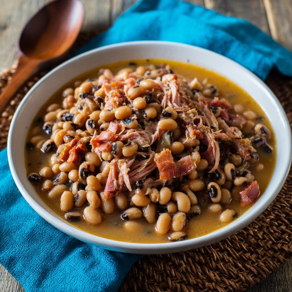 Bowl of Southern Instant Pot black eyed peas garnished with herbs