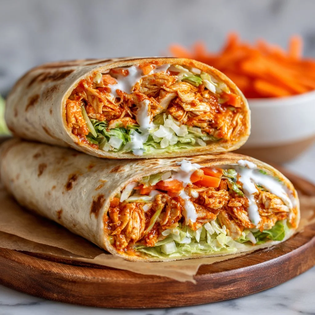 Delicious Spicy Buffalo Chicken Wrap filled with crispy chicken and spicy sauce