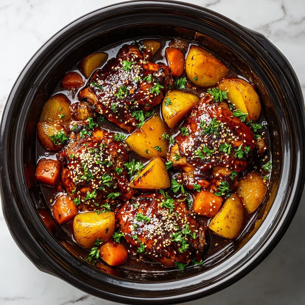 Delicious bowl of Sweet Hawaiian Crockpot Chicken garnished with green onions