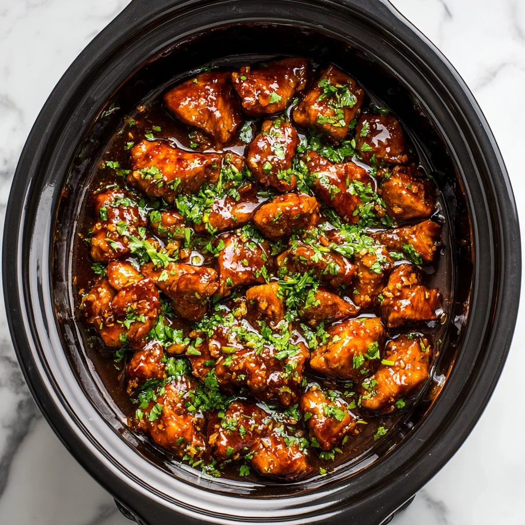 Delicious honey garlic chicken served on a plate with fresh herbs