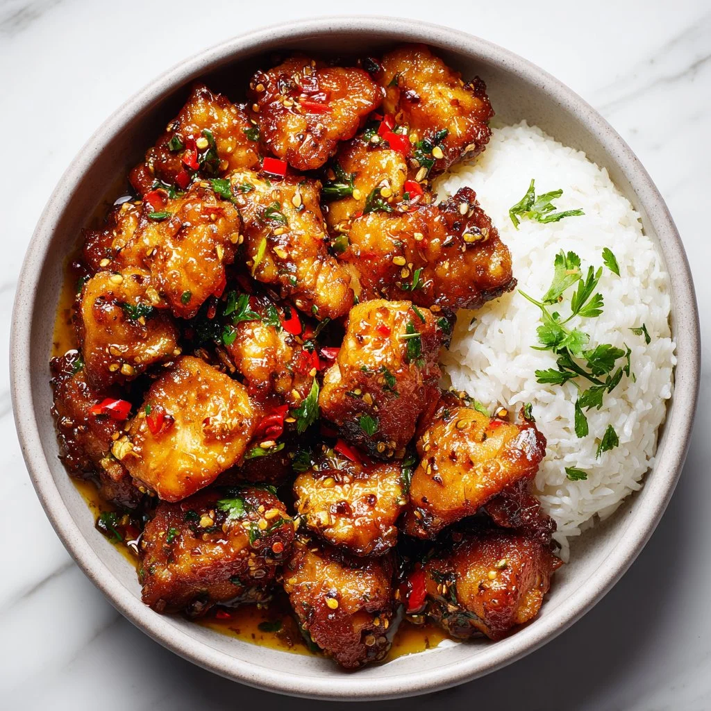 Delicious honey garlic chicken served on a plate with vegetables