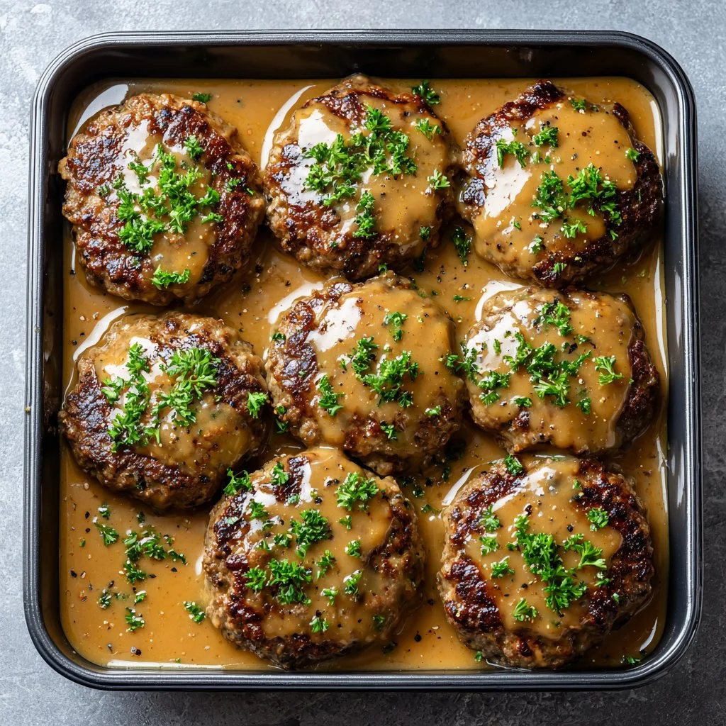 Amish Hamburger Steak Bake served with delicious sides