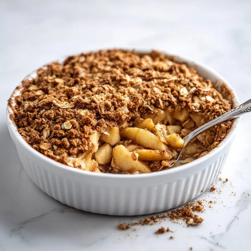 Bowl of classic Amish-style apple cinnamon oatmeal topped with apple slices and cinnamon.