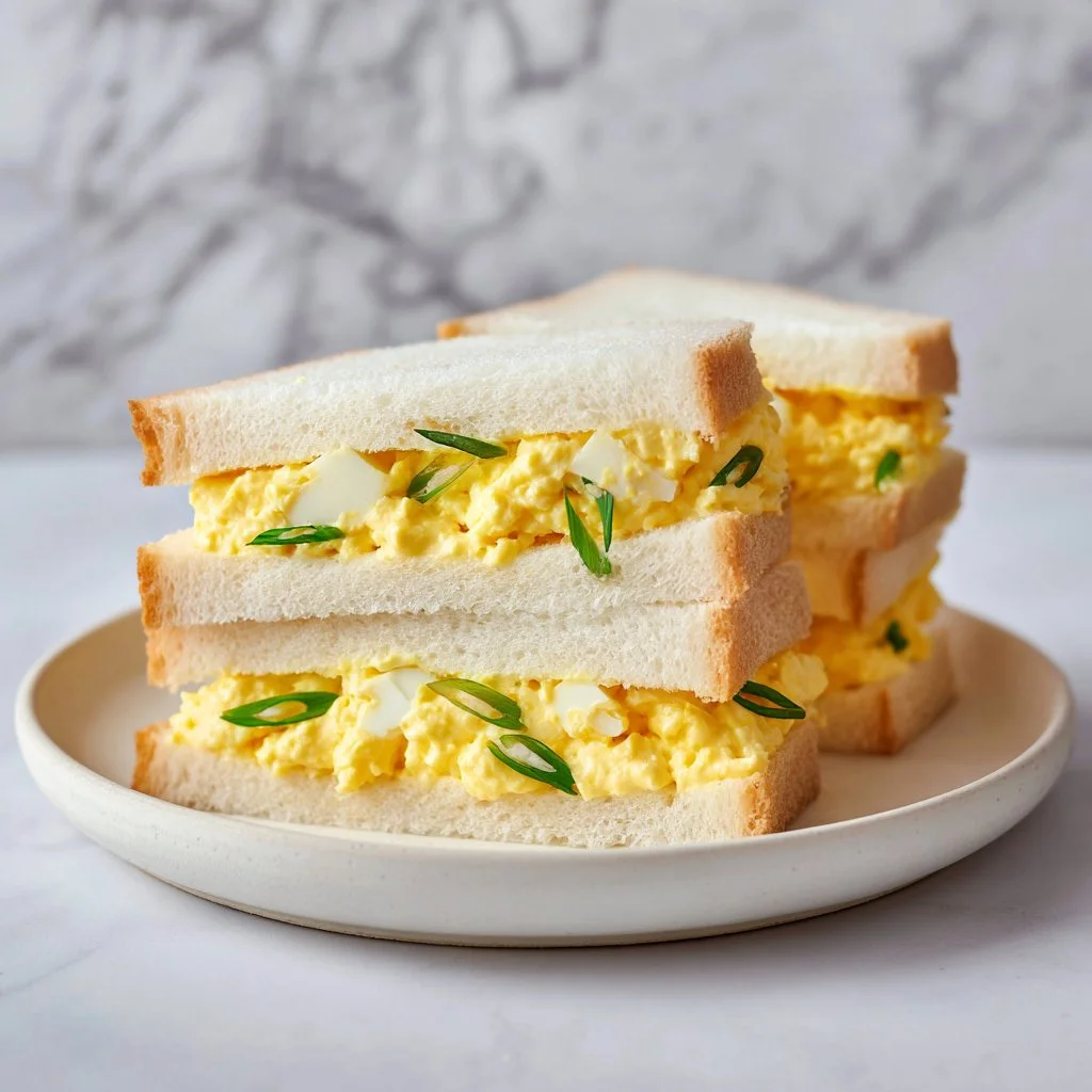 Delicious classic Japanese style creamy egg sandwich on a plate