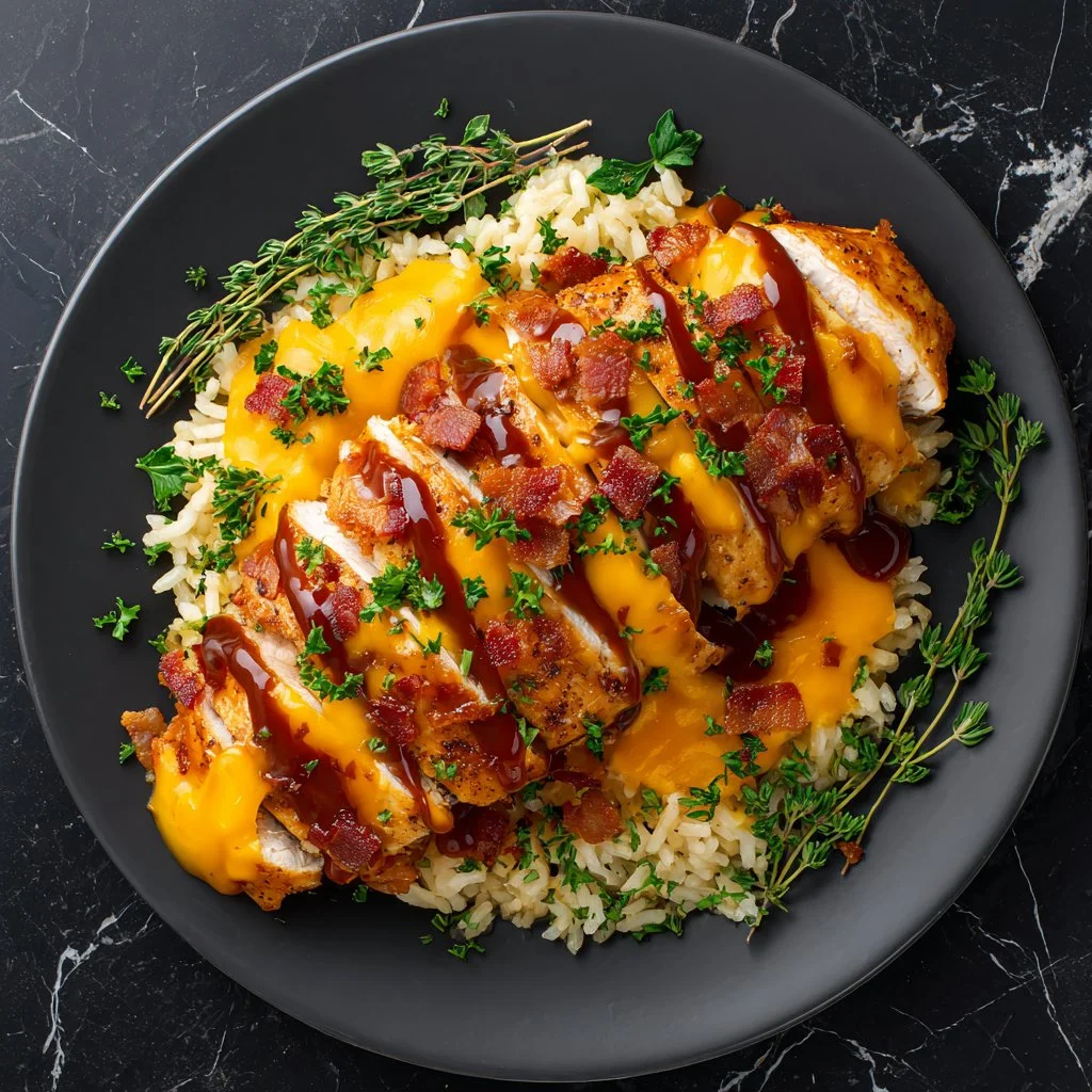 Delicious BBQ bacon cheddar chicken loaded with flavor and topped with crispy bacon.