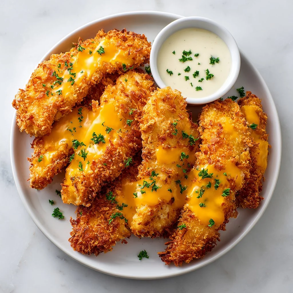 Crispy and cheesy crack chicken tenders served on a plate