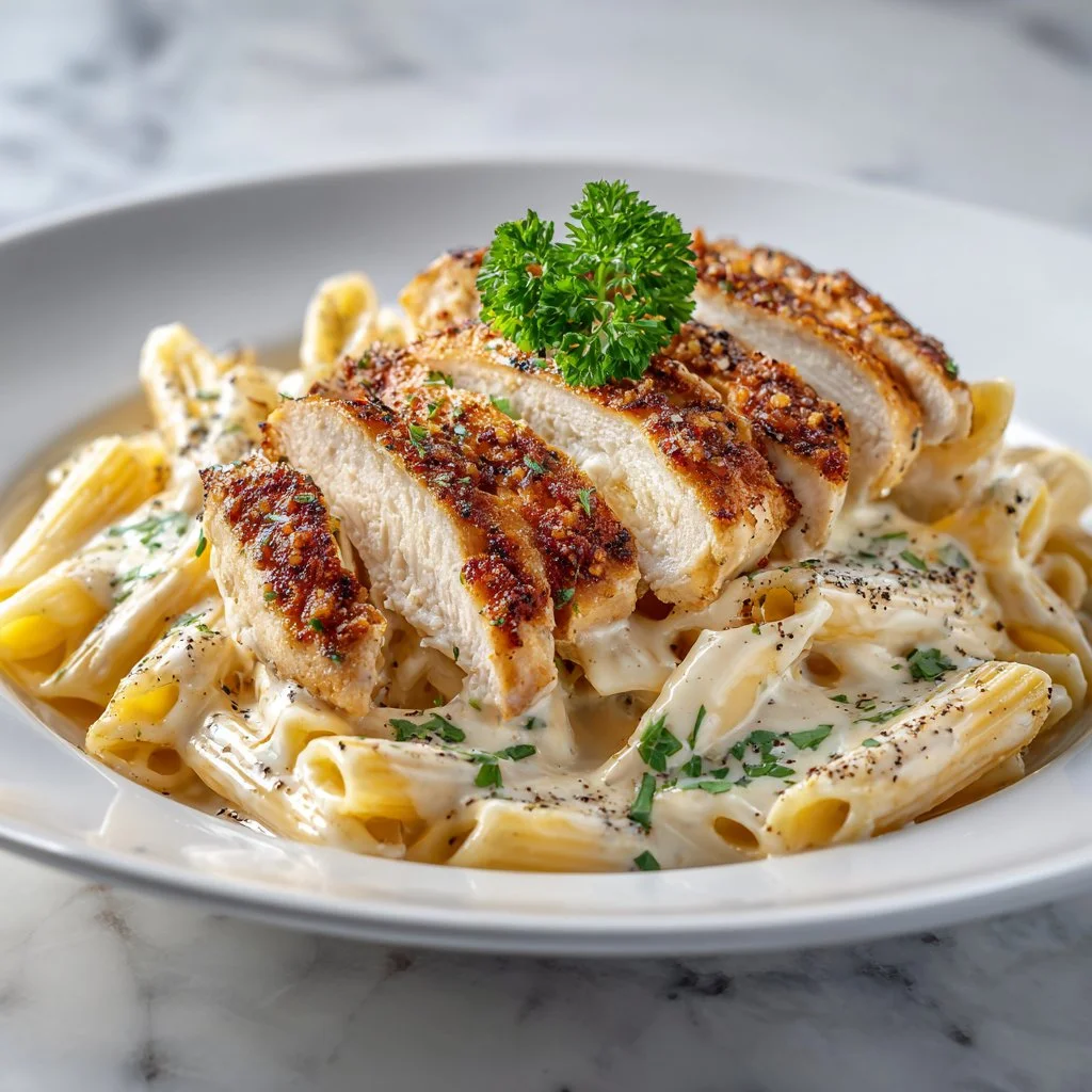 Creamy chicken pasta dish served in a bowl, ideal for easy weeknight dinners.