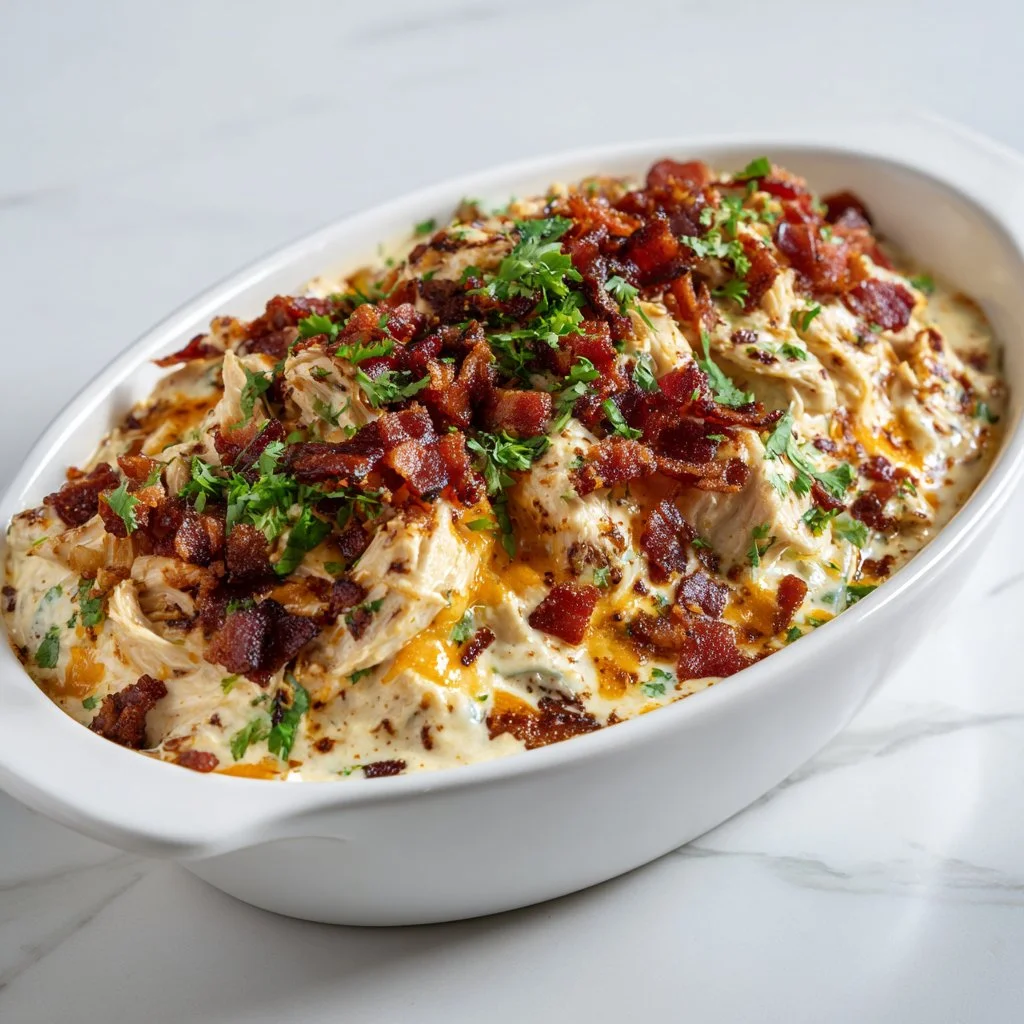 Creamy Crack Chicken prepared in a Crockpot