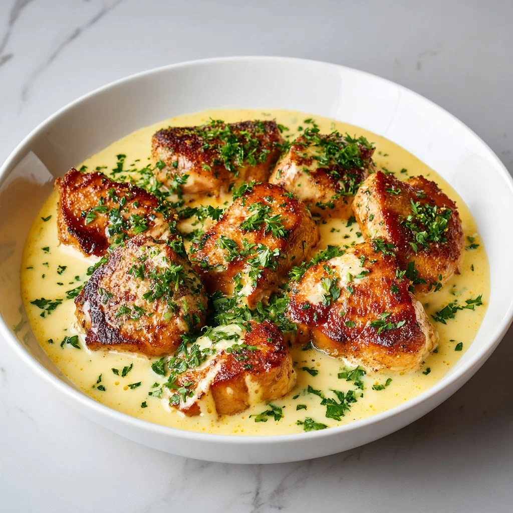 Creamy Juicy Caesar Chicken Skillet served in a beautiful dish
