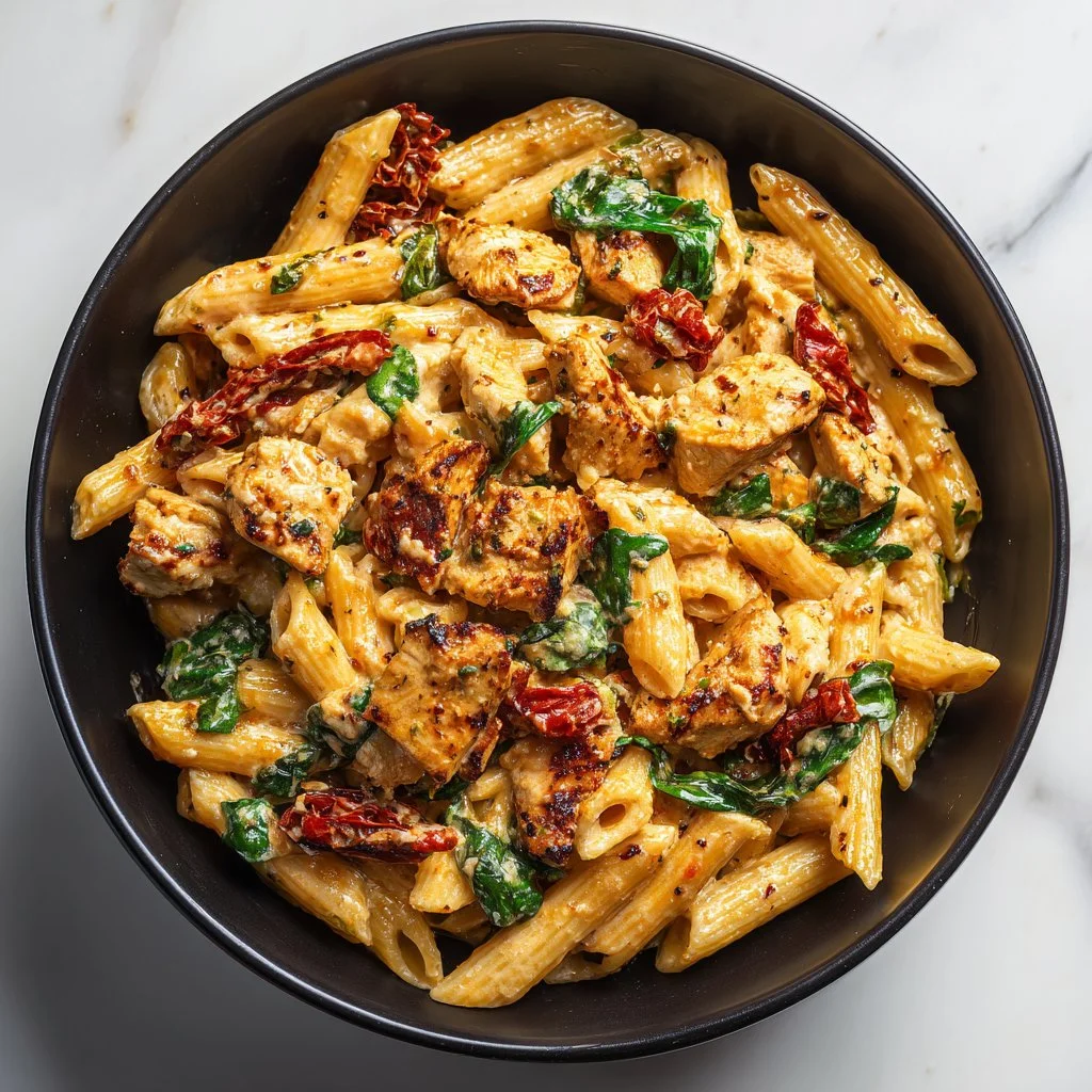 Creamy Marry Me Chicken pasta dish served in a bowl with herbs