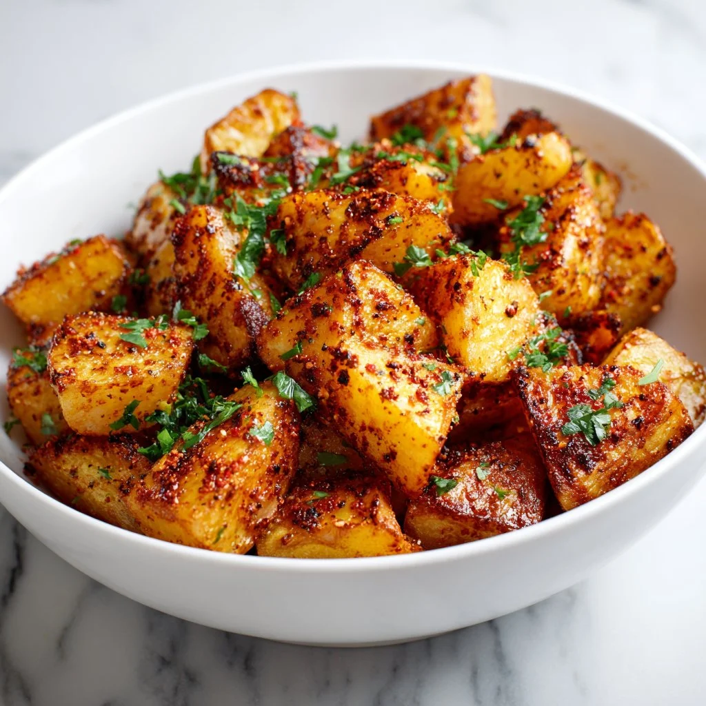 Crispy seasoned breakfast potatoes served on a plate